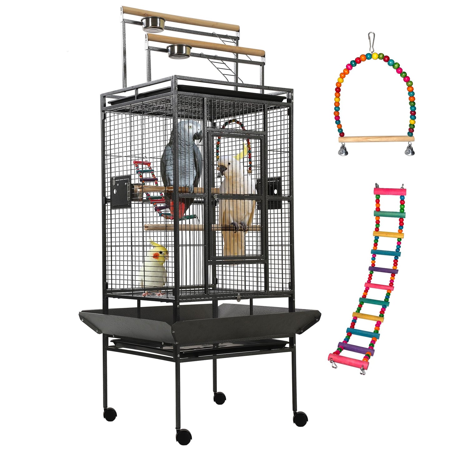 Sinopet 68.5" Extra Large Bird Cages for Parrots,Large Parrot Cages for Large Birds with playtop,Flight Bird Cages for Parakeets with Wheels,Metal cage for Birds,African Grey,Lovebird,Cockatoo,Conure