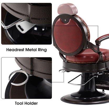 BarberPub Heavy Duty Metal Vintage Barber Chair All Purpose Hydraulic Recline Salon Beauty Spa Chair Styling Equipment 9201 (Red)