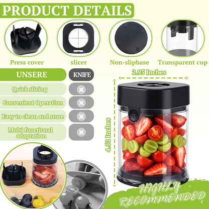 Hendiy Fruit Slicer Cup, Strawberry Slicer Grape Cutter Cup Fruit Slicers Stainless Steel Egg Slicers, Strawberry Cutter Kitchen Gadgets Speed Cutters for Banana Grape Egg