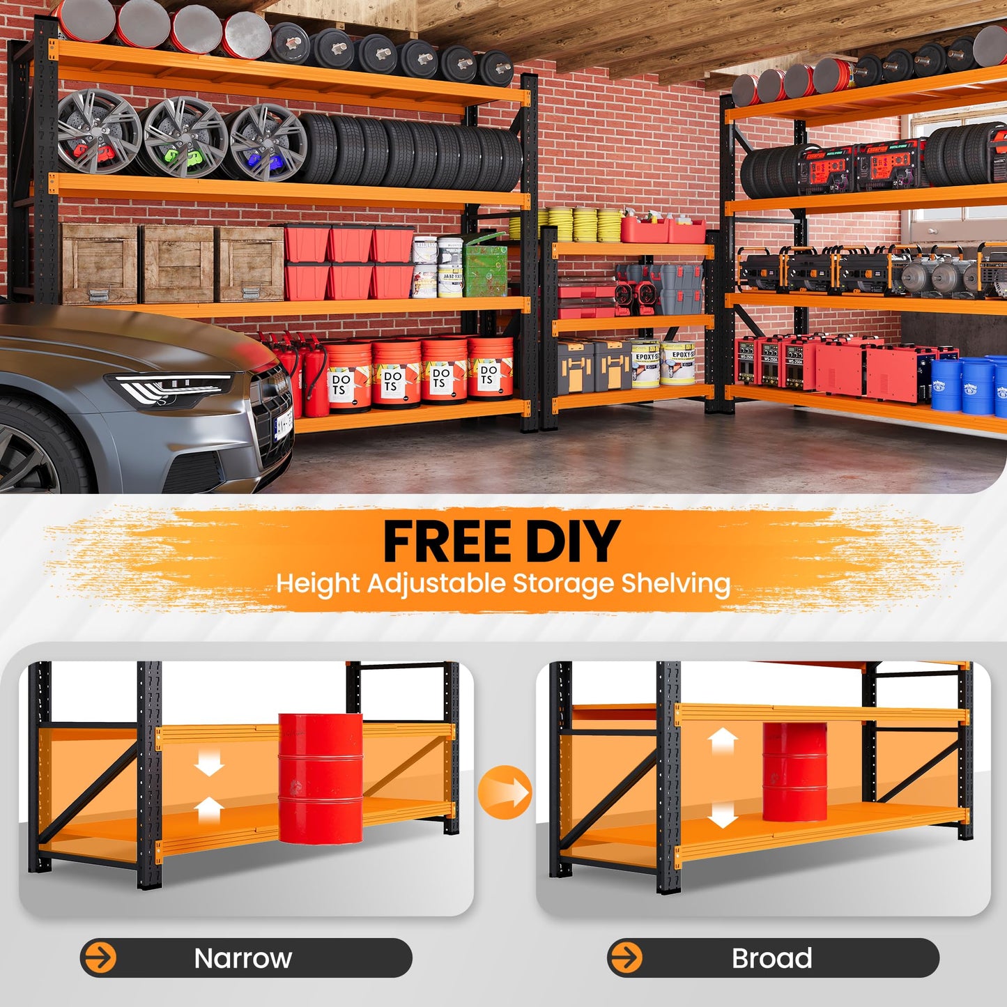 AFAIF Storage Shelves Heavy Duty, 6000LBS Metal Garage Shelving 24” Deep Storage Rack Shelf, Steel Tall Industrial Shelving, 4 Tier Adjustable Standing Shelf for Warehouse/Shop 79" W x 24" D x 79" H
