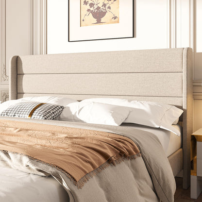 Mxhtcewz Queen Size Upholstered Platform Bed Frame, Modern Linen Fabric Bed with Wingback Headboard, Sturdy No Wobble, Noise-Free & Easy Assembly, No Box Spring Needed, Beige