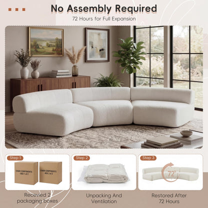 Christopher Knight Home Amino 118.5" Modular Sectional Sofa Chair, Modern Curved 3-Seater Large Sofa Couches, Comfy Upholstered Sectional Cloud Couch for Living Room, No Assembly Required, Beige