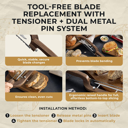 Adjustable Bread Bow Knife for Perfect Slices, Premium Wooden Frame, Tool-Free Blade Replacement, Multi-Thickness Cutter for Homemade Bread, Sourdough, Bagels, Loaves - Australian Mountain Ash