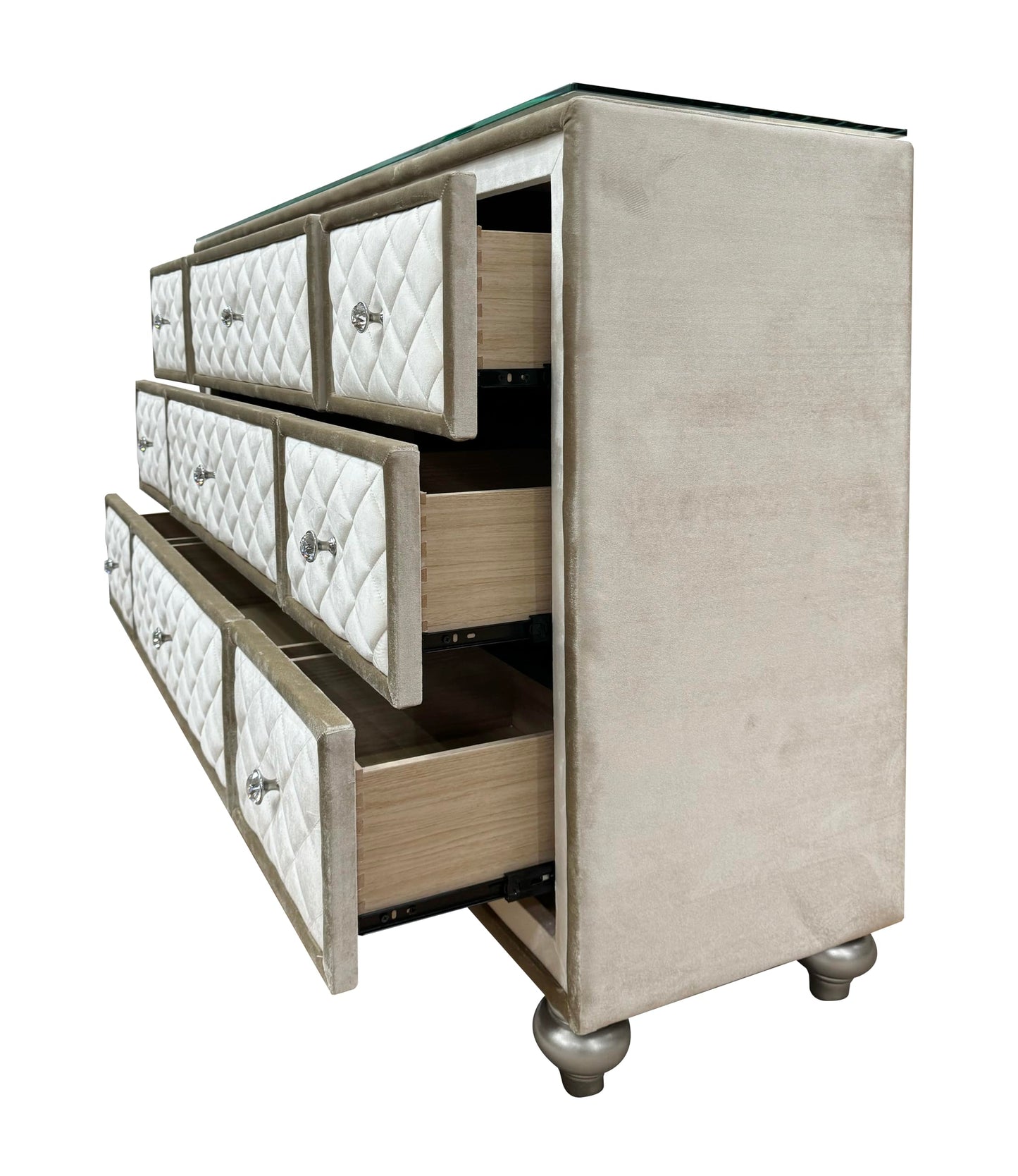 Acme Lucienne 9-Drawer Velvet Upholstered and Wood Dresser in Beige