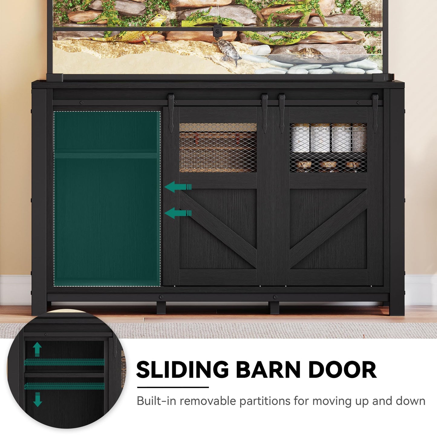 YITAHOME 120 Gallon Reptile Tank Stand with Power Outlets, Heavy Duty Large Reptile Tank Stand with Barn Door, Reptile Tank Turtle Terrariums Table for Accessories Storage,1100LBS Capacity