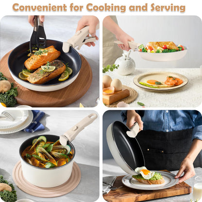 Wayona Removable Handle for Pots and Pans - Universal Detachable Pan Handle Replacement - Heat-Resistant Plastic, Stainless Steel, Silicone - Cream White