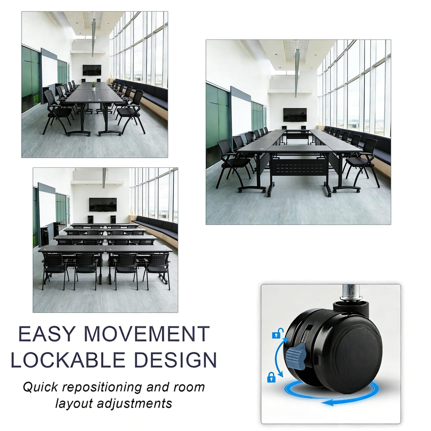 Modern Conference Table, Folding Conference Table with Wheels, Flip Top Mobile Meeting Table for 2-30 Person, Modular Seminar Training Room Table for Meeting Conference Room (4, Dark Grey, 70.8")