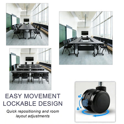 Modern Conference Table, Folding Conference Table with Wheels, Flip Top Mobile Meeting Table for 2-30 Person, Modular Seminar Training Room Table for Meeting Conference Room (4, Dark Grey, 70.8")