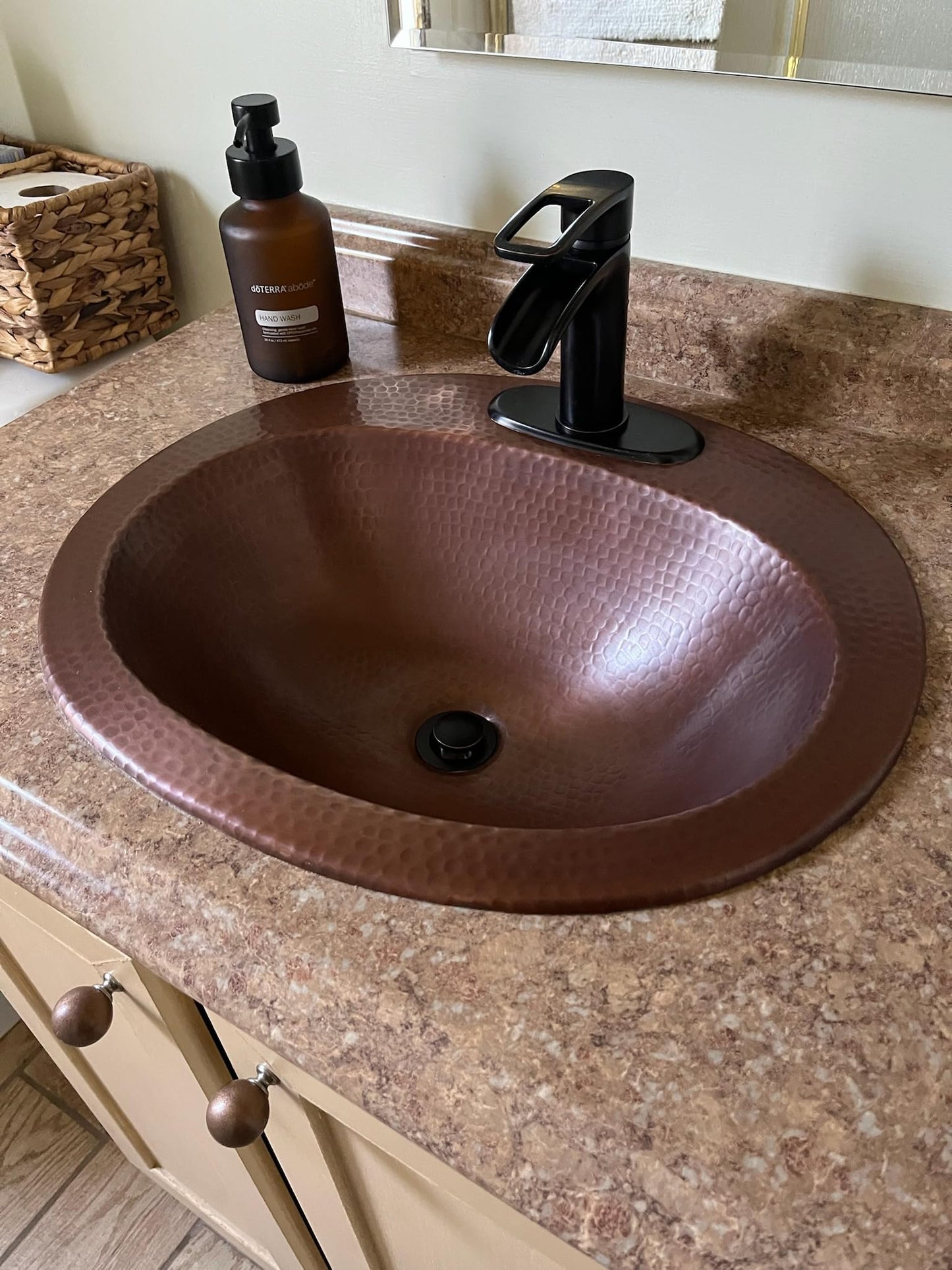 Sinkology Seville 20" Oval Drop-In Bathroom Sink - Aged Copper - Hand-Hammered Pure Solid Copper - Small Bathroom Sink with Drain and Care Kit