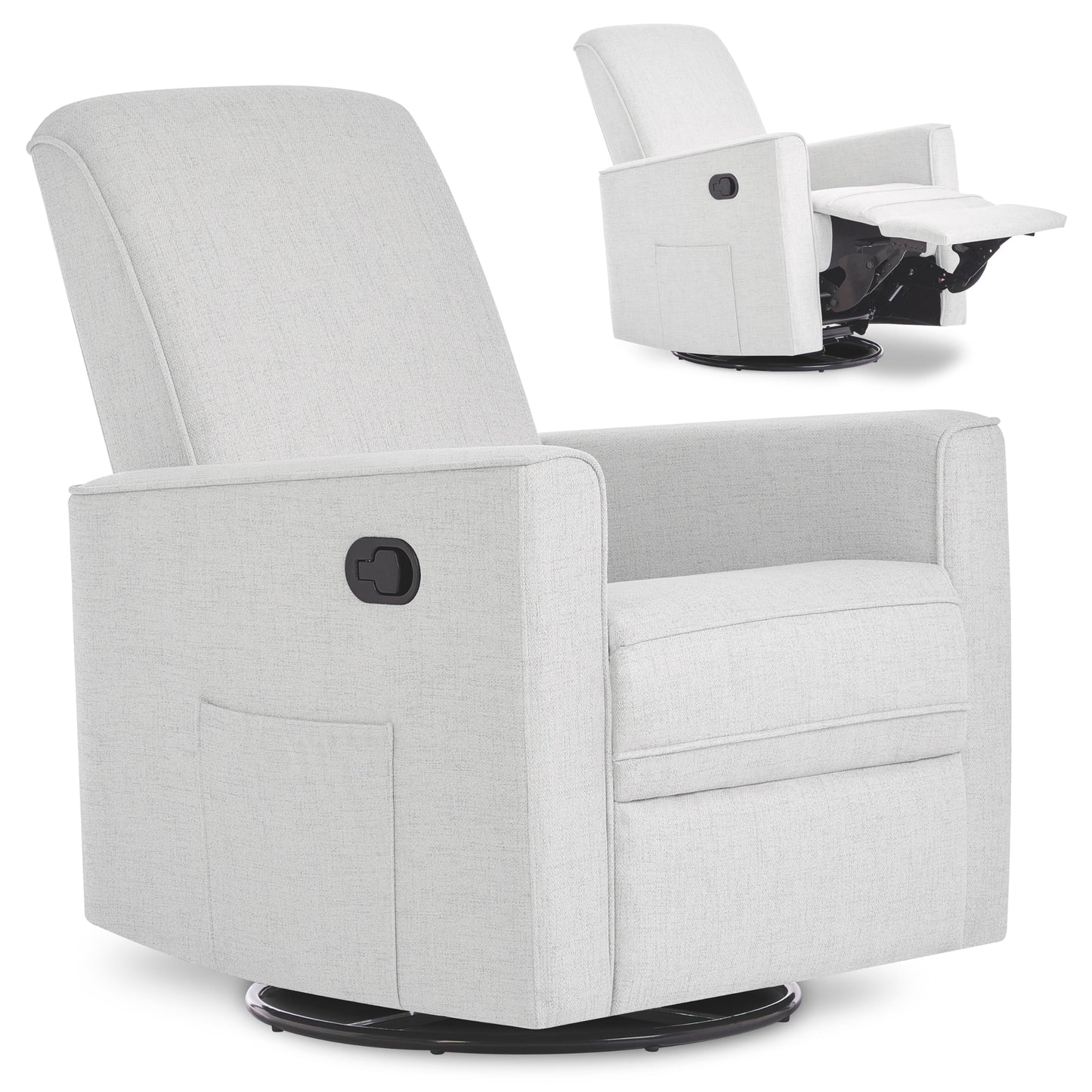 Evolur Raleigh Upholstered Manual Glider Recliner– Rocking & 360° Swivel with Smooth Glide – Greenguard Gold & FSC Certified – Modern Nursery and Living Room Chair in Fog