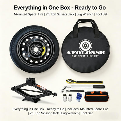 Spare Tire Kit Compatible with 2016-2025 Chevrolet Malibu | 135/70R18 Compact Donut Spare | Complete Roadside Kit Includes Scissor Jack, Lug Wrench & Storage Bag – Fits Under Trunk Floor