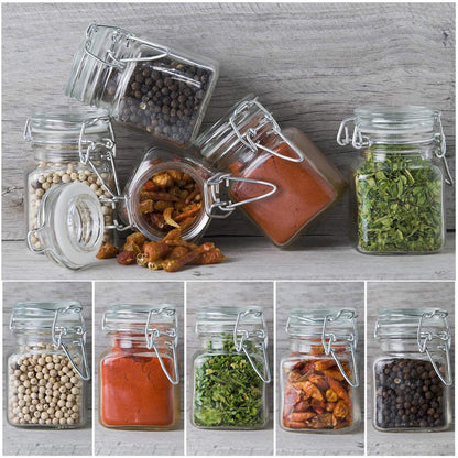 SPANLA Spice Jars, 24 Pack 4oz Small Glass Jars with Airtight Hinged Lid, With 24 Spice Labels & Silicone Funnels, Airtight Glass Jars for Spices, Condiments Herb Seasoning Art Craft Storage