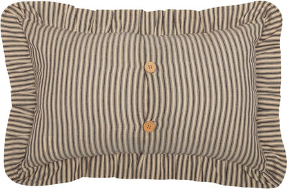 VHC Brands Sawyer Mill Throw Pillow - Dark Gray and Cream Stripe Cotton Decorative Cushion with Ruffle 14x22