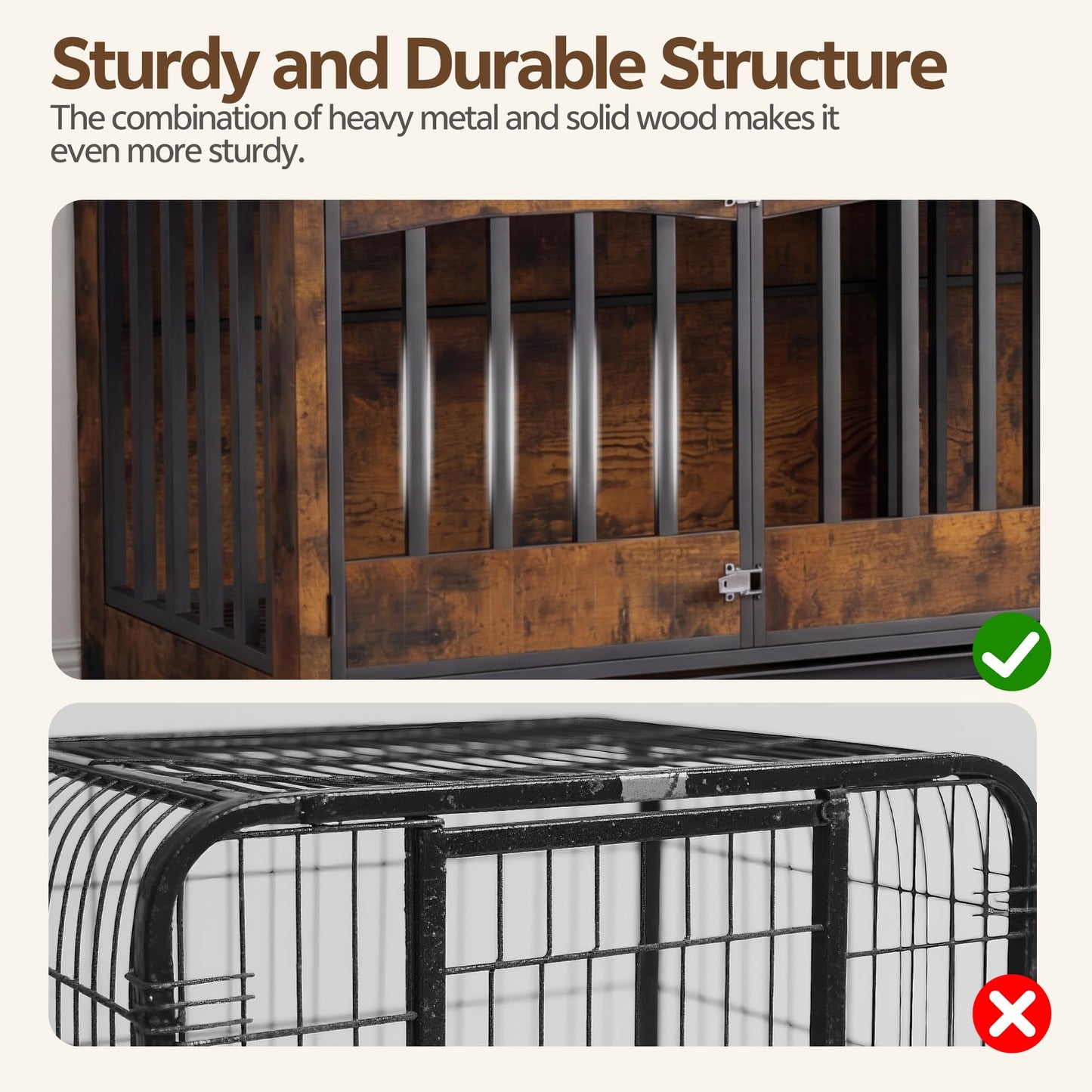 Homiflex 72" Double Dog Crate Furniture, Dog Crates for 2 Medium Large Dogs, Dog Cage TV Stand Side Table Wooden Indoor Dog Kennel with Removable Divider & Pull-Out Tray, Rustic Brown