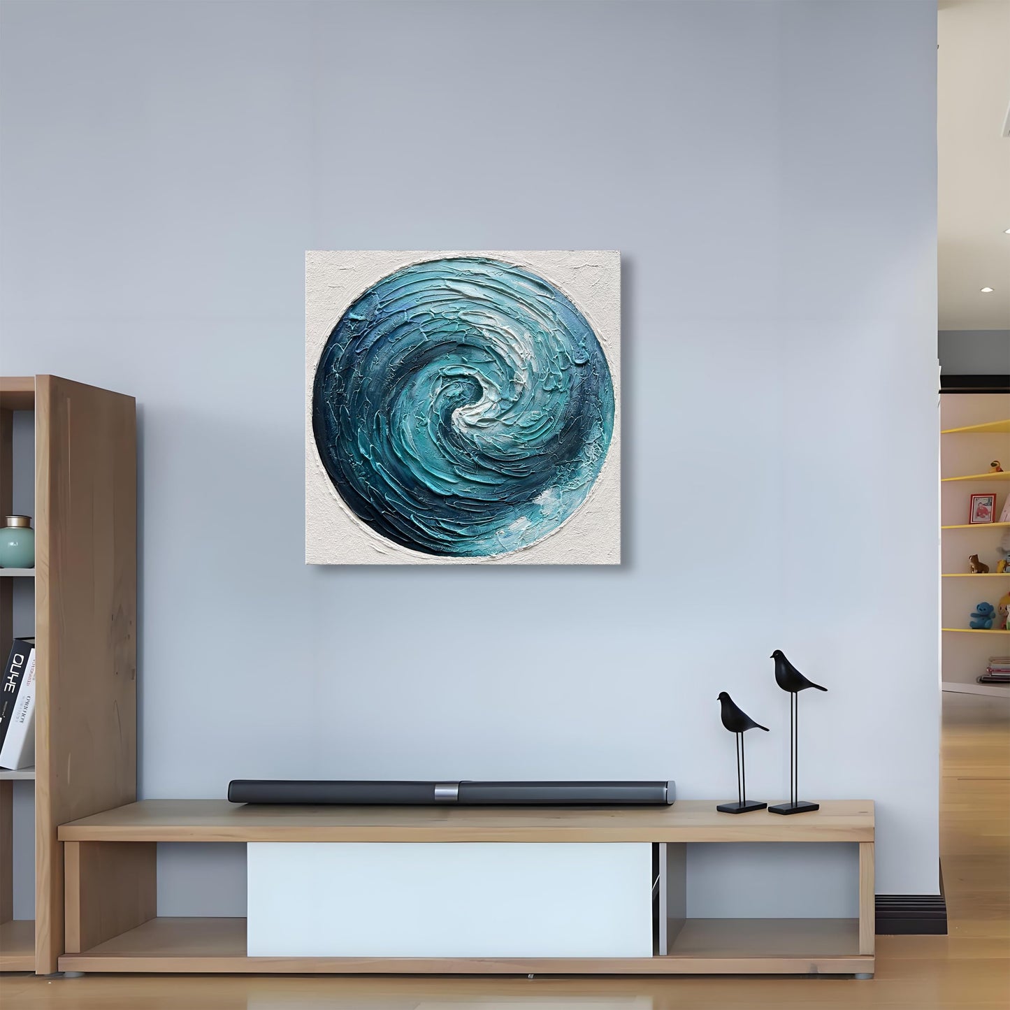 Diathou Art Hand-painted blue gradient texture oil painting in modern abstract style, artistic decoration for the office wall of furniture, 24x24 inches
