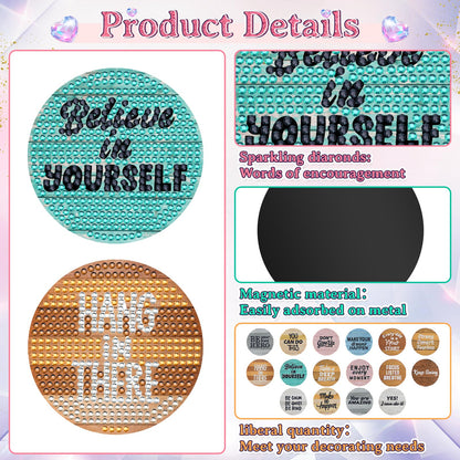 Saysurey 16 Pcs Diamond Art Magnet Kits Diamond Painting Magnets DIY for Adults Crafts Refrigerator Painting Stickers Kits for Gifts Home Decor(Inspirational)