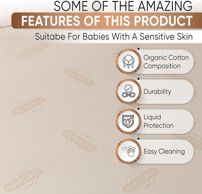 250 Crib Organic Mattress Protector Pad - OCS Certified Organic Cotton Waterproof Breathable Mattress Pad Cover - GSM