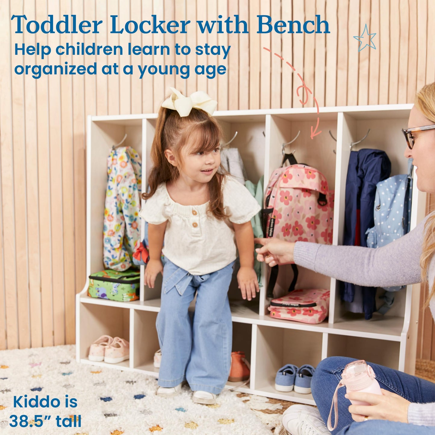 ECR4Kids Streamline 5-Section Toddler Coat Locker with Bench and Bins, Kids Furniture, Clear