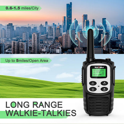 Walkie Talkies Long Range for Adult, MT10 Rechargeable Walkie Talkies FRS Two Way Radio, NOAA, 1200mAh Li-ion Battery USB-C Cable, LED Flashlight, VOX Walkie Talkie for Hiking Camping 2Pack