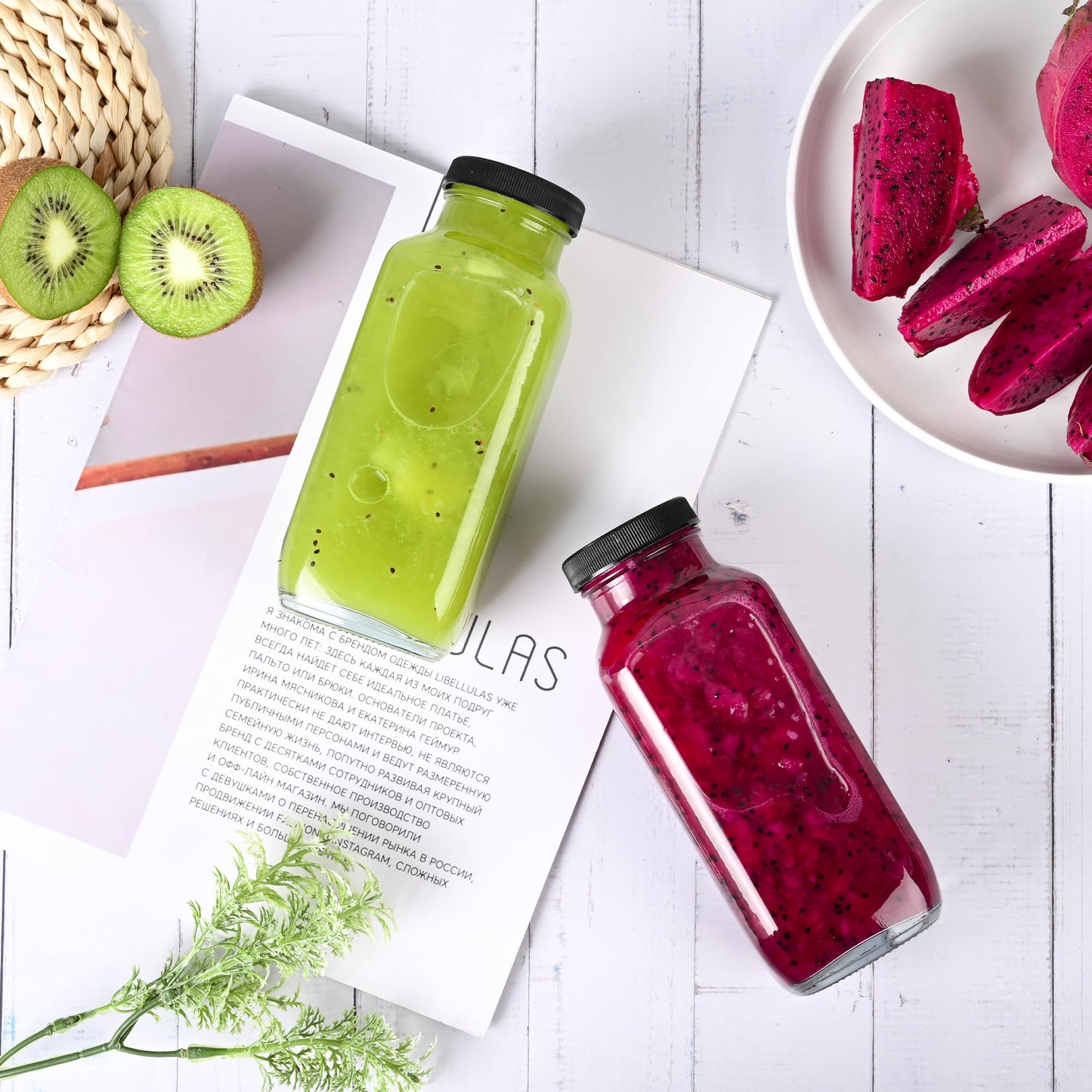 Benestanti 10 Pack 16oz Glass Juice Bottles with Lids - Reusable Juicing Bottles Glass Drinking Jars Containers with Airtight Lids & Cleaning Brush - Perfect for Juicing,Milk,Kombucha, and Storage