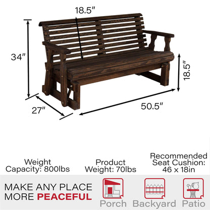 Amish Heavy Duty 800 Lb Roll Back Pressure Treated Porch Glider (4 Foot, Dark Walnut Stain)