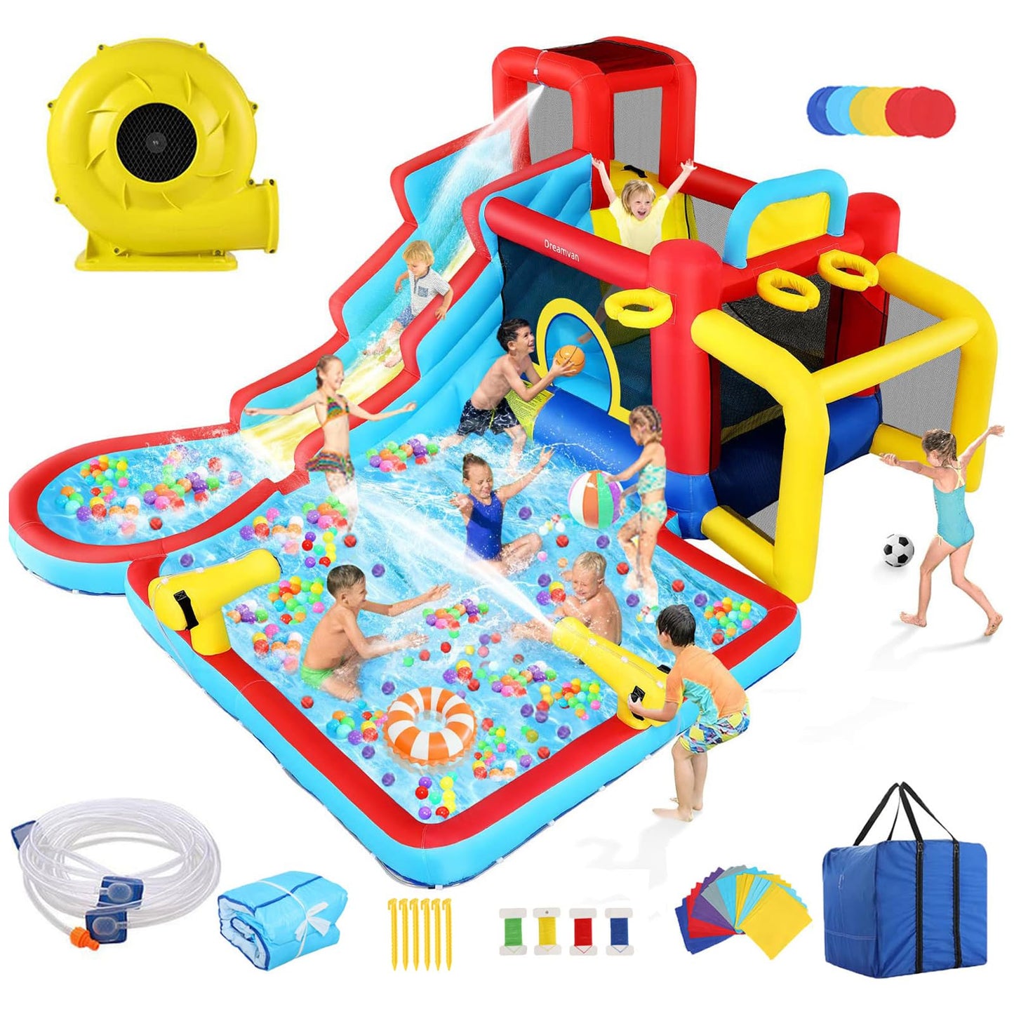 AKEYDIY Water Slide Bounce House,13×12.5ft Waterfall Waves Mega Water Slides Park |Inflatable Water Slide for Big Kids 8-12 &3-10,Large Pool,Blow Up Water Slide for Kids Backyard Outdoor