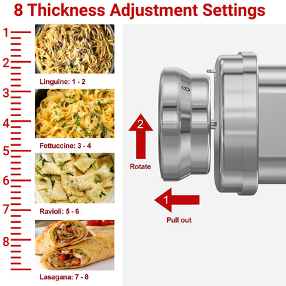 All Metal Pasta Maker Attachment for KitchenAid, 3 In 1 Pasta Attachment for Kitchen Aid Stand Mixer, 8 Gears Adjustable Pasta Roller Attachment for Fettuccine Linguine Pasta Sheets.