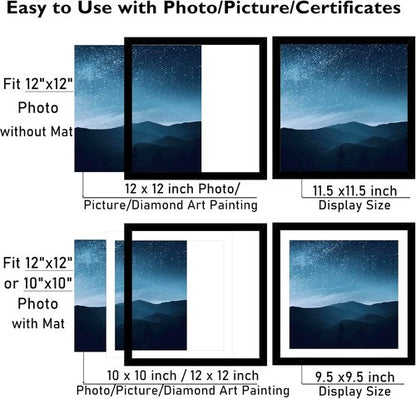 JCJMY 12x12 Picture Frame - Versatile Display for 10x10 or 12x12 Art | Black Wall Hanging with Plexiglass