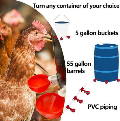 8pack (8) Large Poultry Waterer, Professional Chicken Water Cups for Poultry LANARP Float Style Gravity Chicken