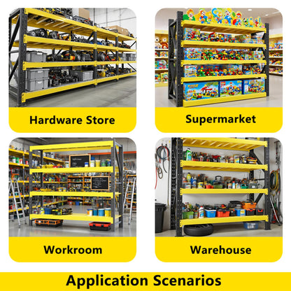 Heavy Duty Garage Shelving 4-Tier, 78.7" W Industrial Metal Adjustable Storage Rack for Garage, Warehouse & Basement, Yellow & Black,W78.74*D23.62*H78.74