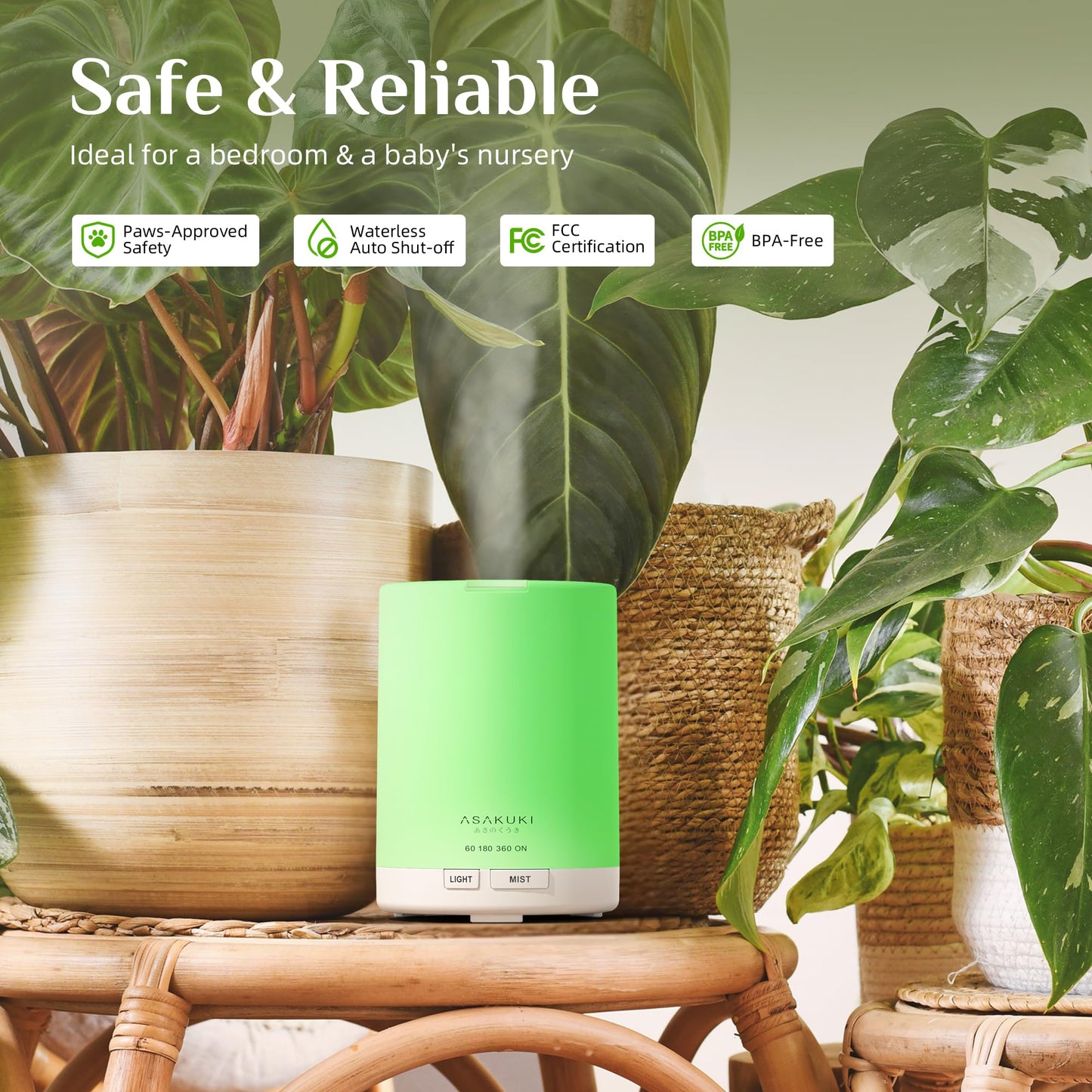 ASAKUKI 300ML Essential Oil Diffuser, Quiet 5-in-1 Premium Humidifier, Home Fragrance Aroma Diffuser with 7 LED Color Changing Light and Auto-Off Switch -Light Brown