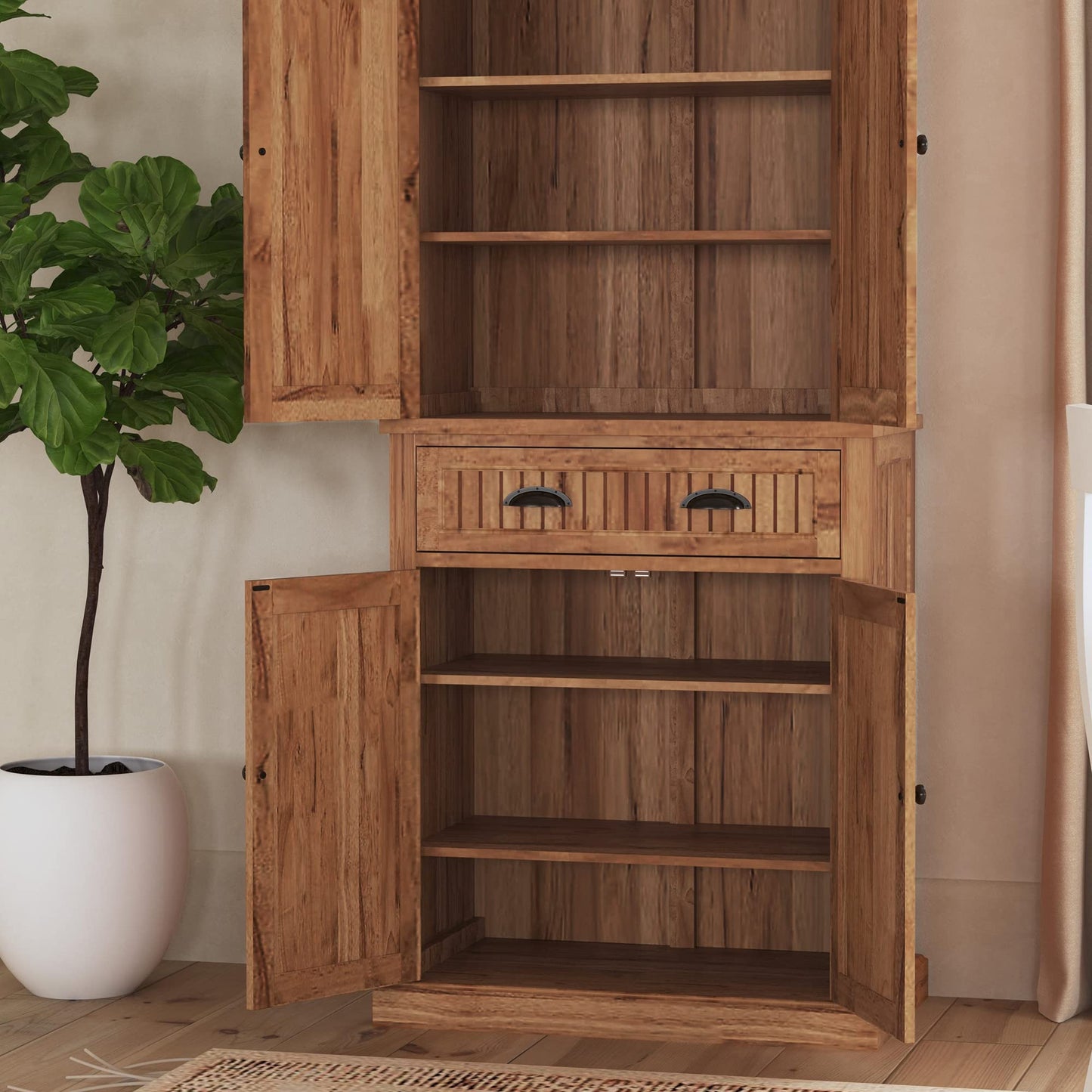 Homestyles Nantucket Natural Wood Pantry with Four Doors