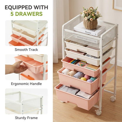 Rolling Craft Cart with 5 Drawers, Art Craft Organizers and Storage with Lockable Wheels, Rolling Utility Cart for Organizing Arts and Crafts,Yarn,Toy, School Supplies, Nail Product, Sewing Supplies