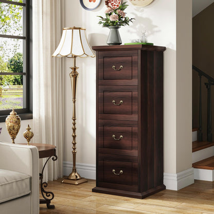 Tribesigns 4-Drawer File Cabinet, Vertical Wood Filing Cabinet for A4/Letter/Legal Size, Tall File Storage Printer Stand with Hanging Rails for Home Office, Classic Dark Walnut Finish