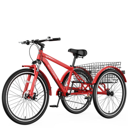 EOYOBIKE 7-Speed Adult Tricycle, 24/26/27.5 Inch 3-Wheel Bike with 420 lbs Capacity, All-Terrain Mountain Trike, Dual Disc Brakes & Large Rear Basket for Seniors, Men, Women, Fitness, Shopping