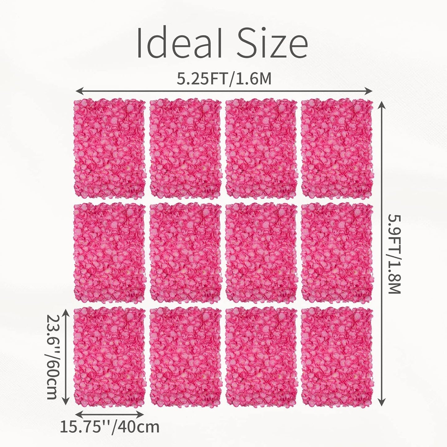 GOUZIBHD 24 X 16 Pink Faux Roses Artificial Flower Backdrop for Wall Decor, Artificial Flower Wall Panel Background, Flower Wall Mat Party Wedding Home Decoration(Size:12PCS)