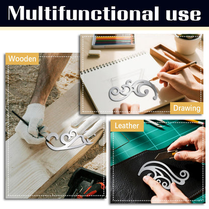 ORIGACH 4 Pcs Stainless Steel French Curve Ruler Metal Drafting Stencils Stainless Steel Template Rulers for Leather Sewing DIY Craft Supplies