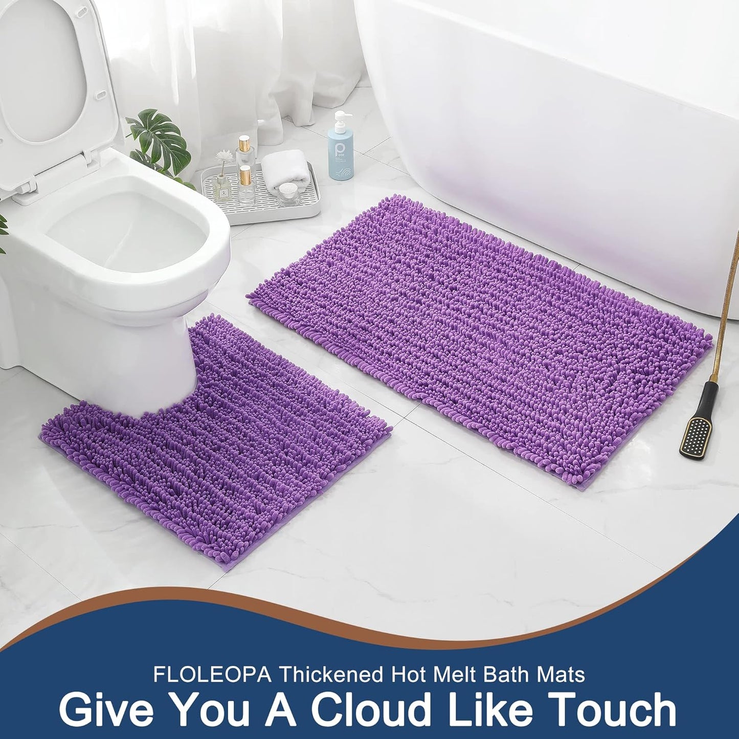 FLOLEOPA Luxury Toilet Rug - U-Shaped Shaggy Contour Mat for Bathroom, Super Absorbent Non-Slip, 24 x 20 Inches