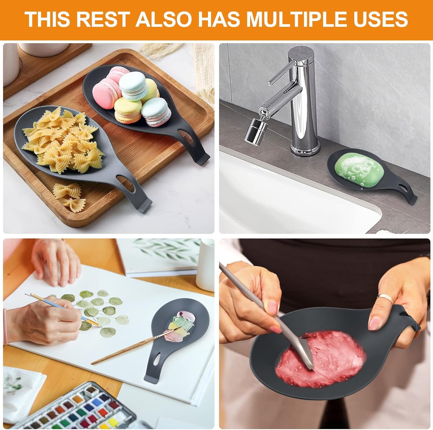 Spoon Rest for Stove Top, 2 Pack Large Silicone Spoon Holder for Kitchen Counter, Heat Resistant Cooking Spoon Holder