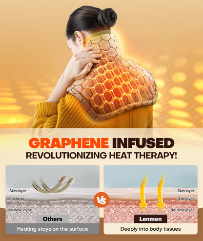 Graphene-Infused Heating Pad 3X Deeper Pain Relief, Weighted Instant Heating Pads for Neck and Shoulders, Heated Wrap w/ 6 Heat Options 4 Auto-Off Timer, Gifts for Mom Women Christmas Birthday