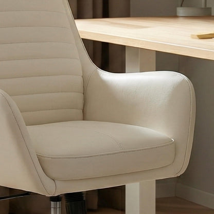 COLAMY Ellis High-Back Home Office Desk Chair, Leather Executive Chair with Integrated Armrests, Beige