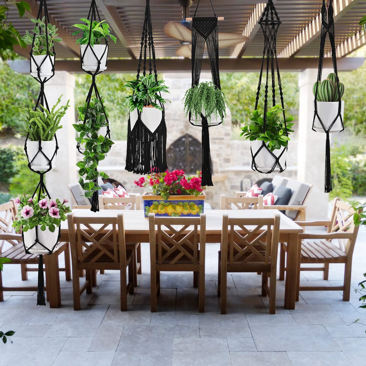 SFENNGPET Macrame Plant Hangers, 6Pack Hanging Planters for Indoor Plants w/ 6 Set Hangers Kit Handmade Macromay Plant Hangers Indoor Flower Pots Holder Stand for Boho Home Décor (POTS NOT Included)