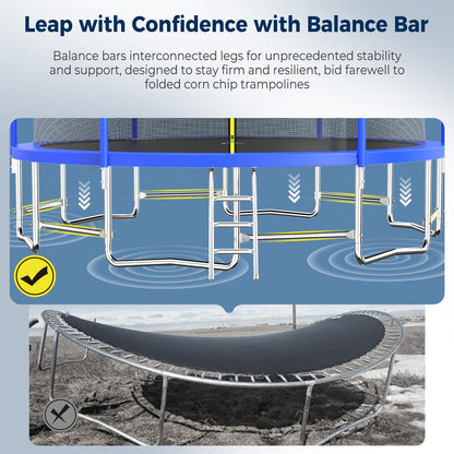 Tatub Upgrade 16FT Trampoline for Kids and Adults, Outdoor Recreational Trampolines with Basketball Hoop & Enclosure Net, Blue