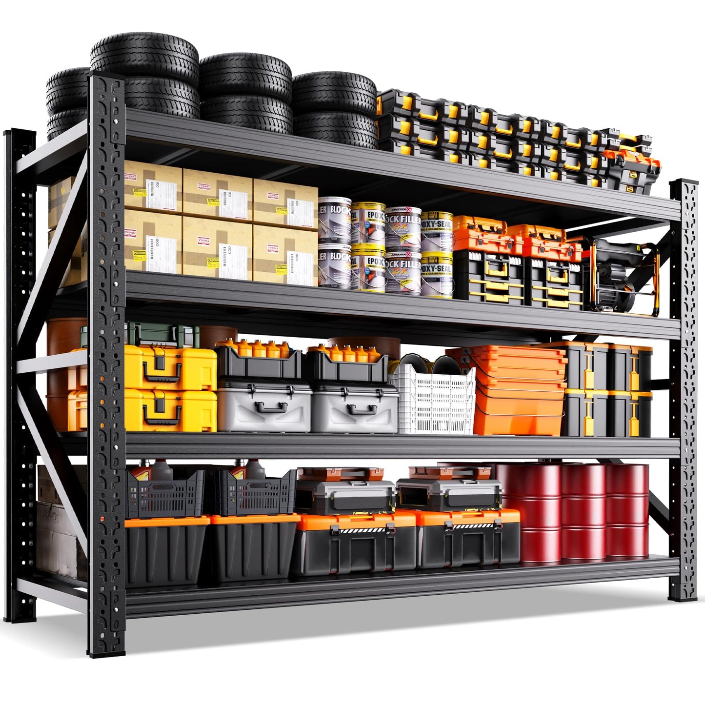 8000LBS Heavy Duty Storage Shelves, 4 Tier Adjustable Garage Shelving Unit, Heavy Duty Metal Shelving for Garage, Basement, Warehouse, Storage Room, Garage Storage Shelves, 79" W x 24" D x 74" H Black