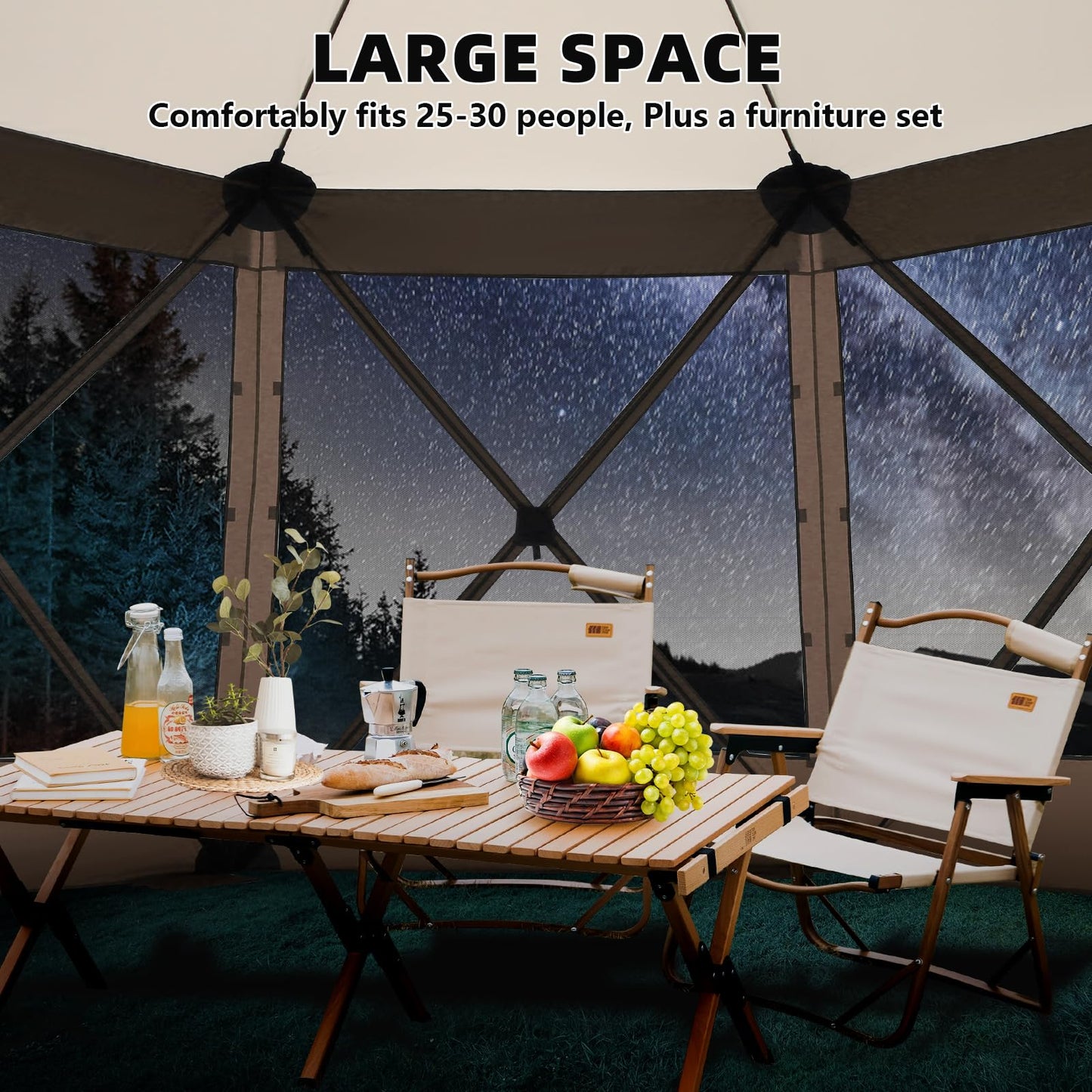 COBIZI 15x15FT Pop Up Gazebo Screen Tent Screen House for Camping, Screen Room with Mosquito Netting, Hub Tent Instant Screened Canopy with Carrying Bag and Ground Stakes, Khaki