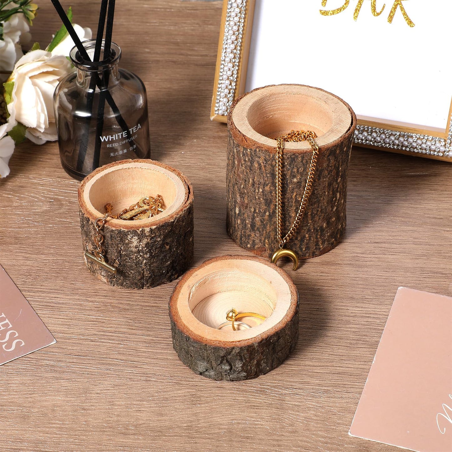Set of 15 Rustic Wooden Tea Light Candle Holders | Natural Wood Votive Holders in 3 Sizes for Wedding, Party, and Home Table Decor