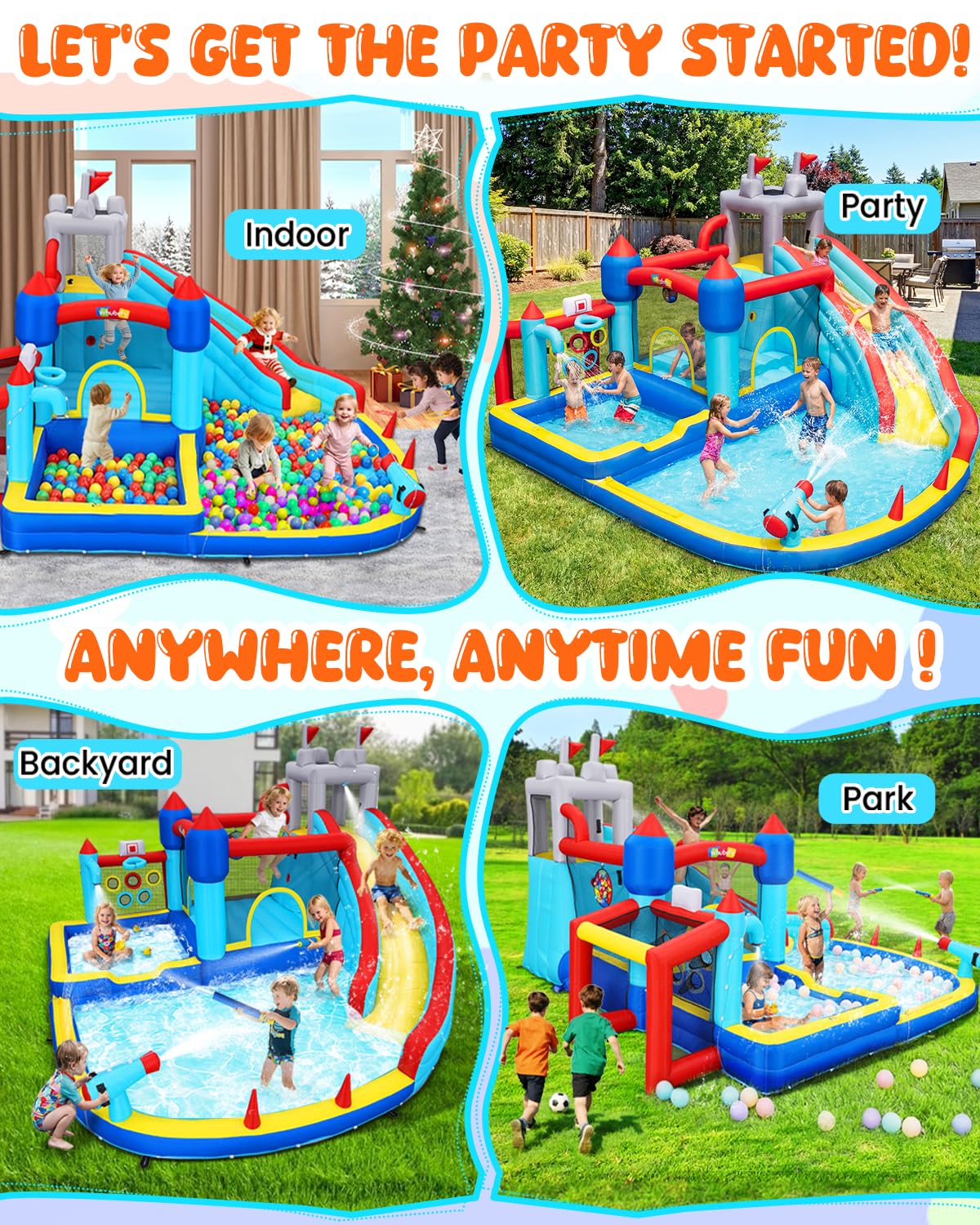 AKEYDIY Inflatable Water Bounce House, 15 x 14 FT Water Slide for Kids,Bouncy Castle Water Park with Deep Splash Pools,Water Cannon&Spray Belt,750W Blower,Ideal for Backyard/Party/Birthday