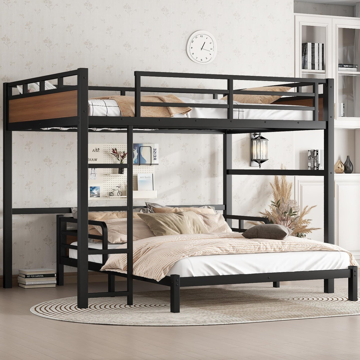 Bellemave Queen Over Queen Bunk Bed with Headboard and Full Length Guardrail, Separable Bunk Bed Queen Size, Heavy Duty Bunk Beds Can Turns Into Loft Bed and Platform Bed, Walnut