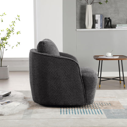 KEIKI 30" Boucle Round Accent Oversized Single Sofa Chair with High Resilience Cushion, Modern Style Upholstered Swivel Accent Barrel Chair, Lounge Armchair, Easy Assembly, for Living Room, Charcoal