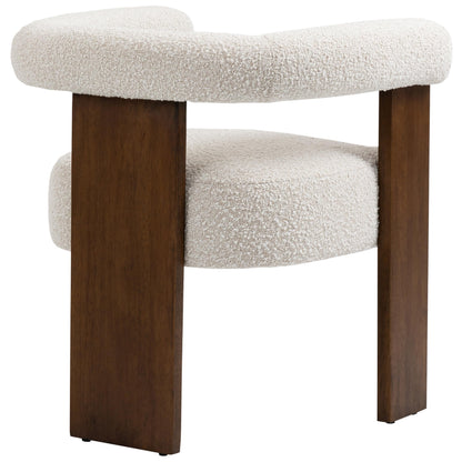 Meridian Furniture 562Cream-C Barrel Collection Mid-Century Modern Boucle Fabric Upholstered Dining Chair with Solid Wood Walnut Finish, Rich Cream Boucle Fabric, 27.5" W x 24" D x 28" H, Cream